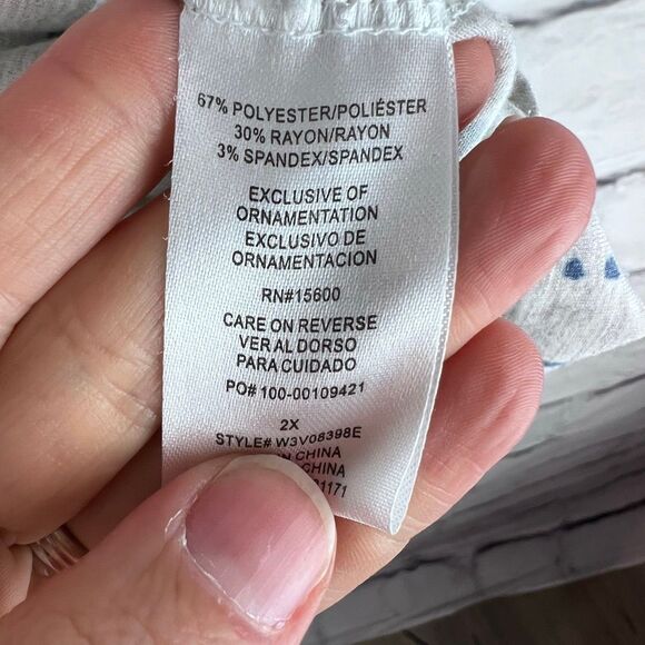 Democracy Gray Blue Ruched Sleeve Blouse Women’s 2X Abstract Dot Print - Picture 5 of 6